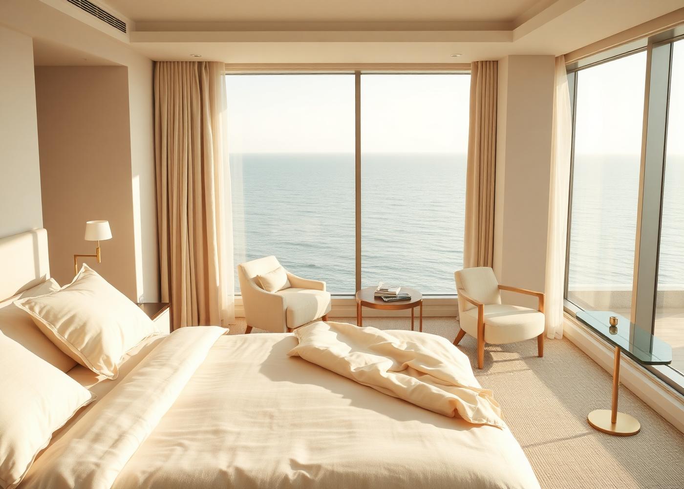 Serene hotel suite with ocean view